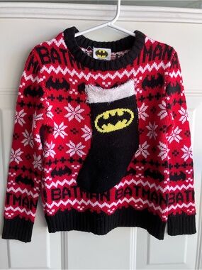 Batman red black Christmas holiday knit sweater 5T